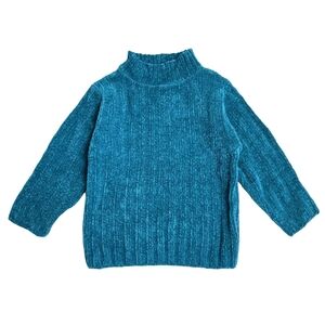 VINTAGE 90s New Moves Kids Teal Chenille Sweater Super Soft Mock Neck 3T 4